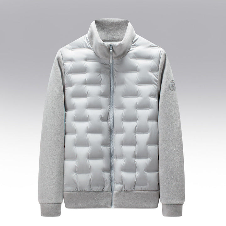Mens Quilted Down Jacket Fleece Trim Slim Fit