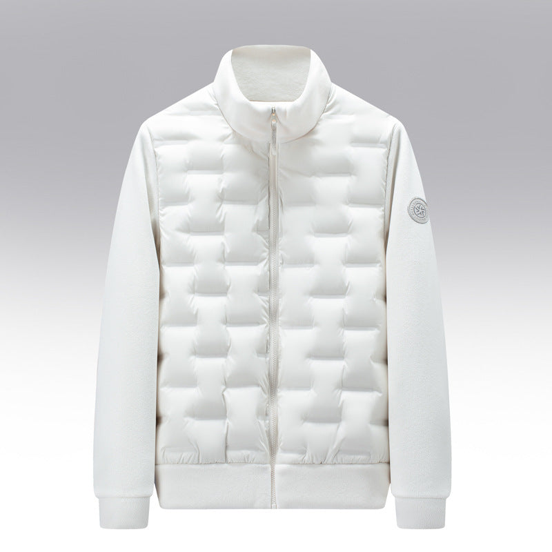 Mens Quilted Down Jacket Fleece Trim Slim Fit