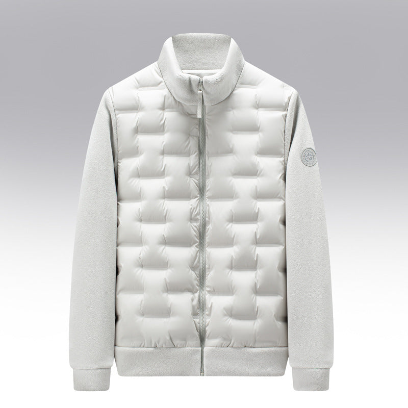 Mens Quilted Down Jacket Fleece Trim Slim Fit
