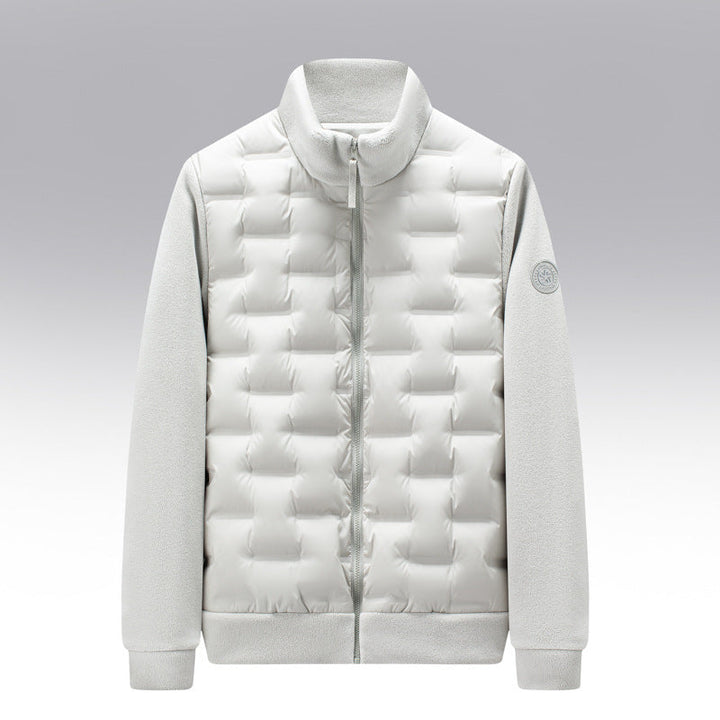Mens Quilted Down Jacket Fleece Trim Slim Fit