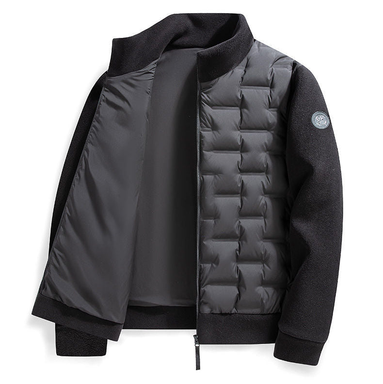 Mens Quilted Down Jacket Fleece Trim Slim Fit