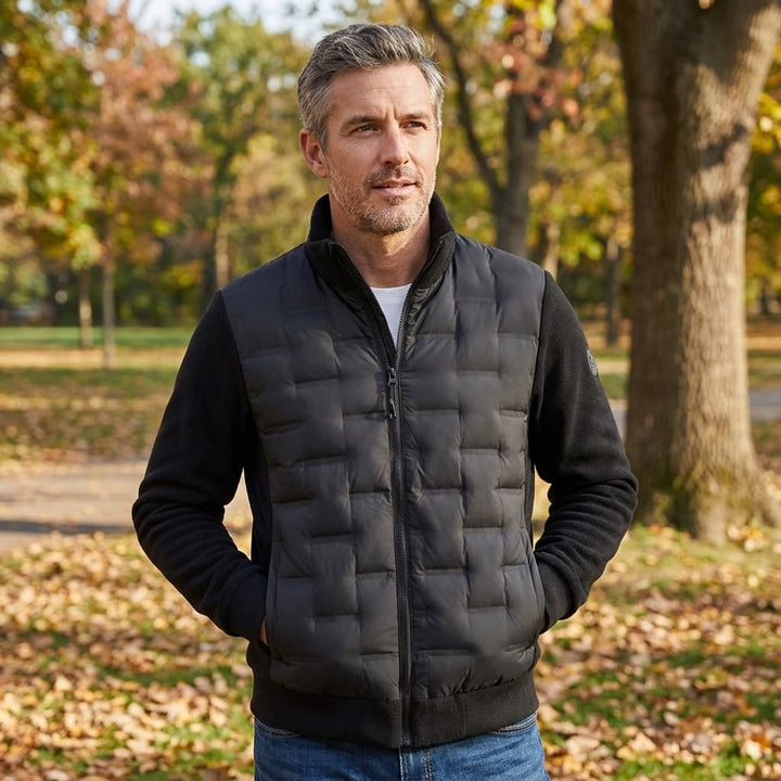Mens Quilted Down Jacket Fleece Trim Slim Fit