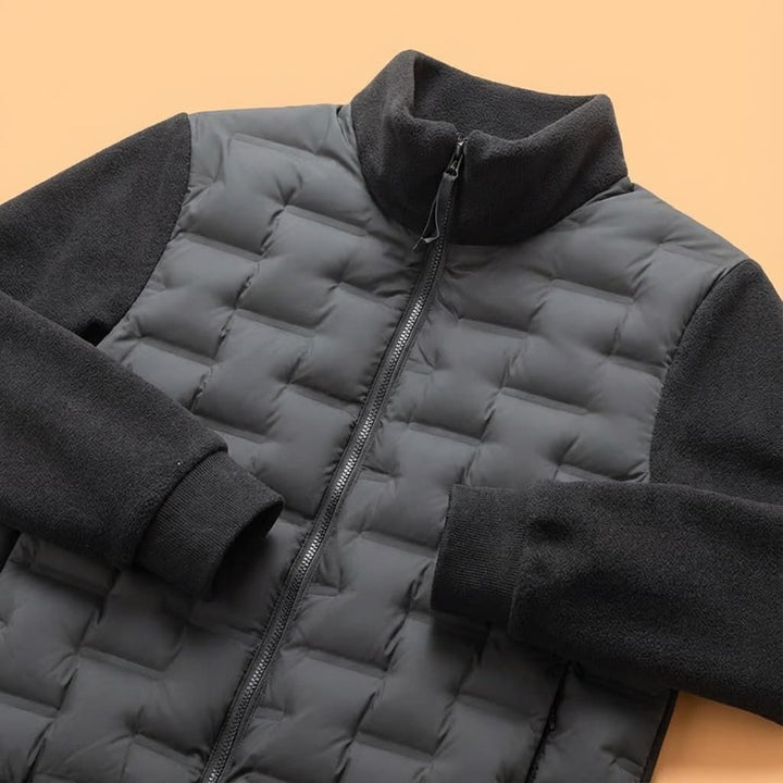 Mens Quilted Down Jacket Fleece Trim Slim Fit