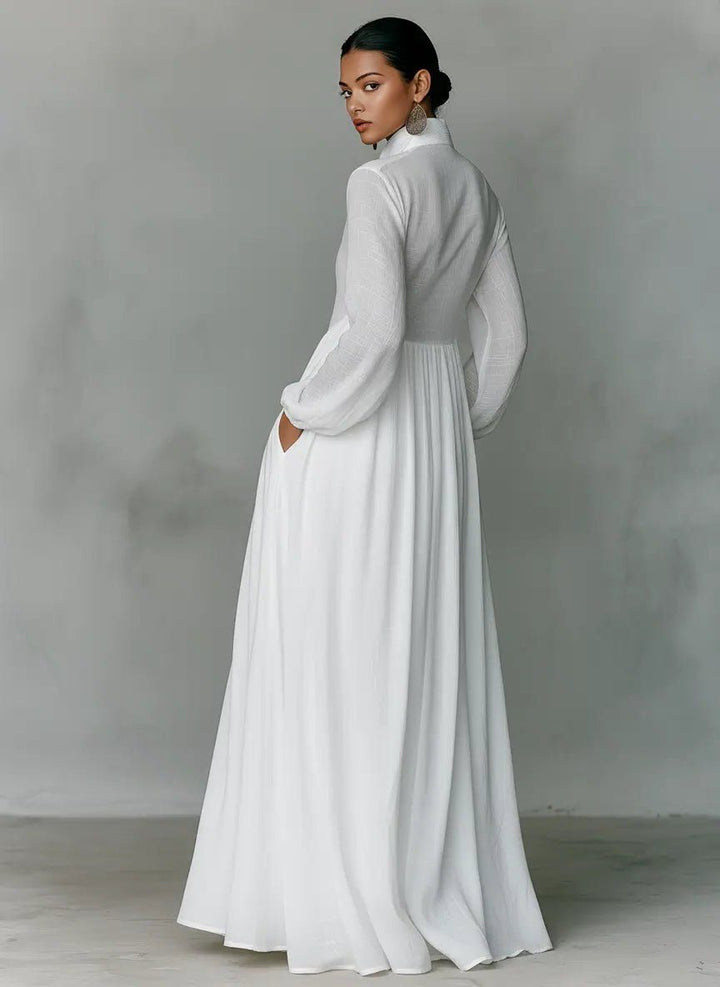 Womens Linen Blend Maxi Shirt Dress with Pockets