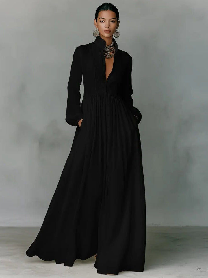 Womens Linen Blend Maxi Shirt Dress with Pockets