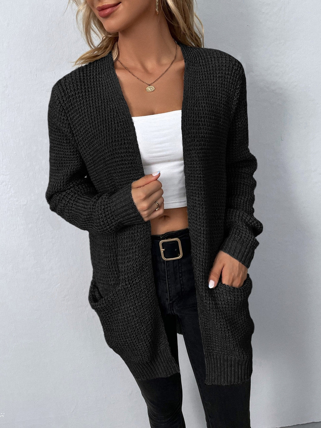 Women Open Front Knit Cardigan Relaxed Fit