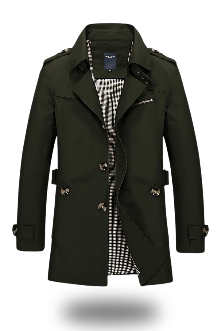 Mens Tailored Trench Coat Turned Down Collar Classic Fit