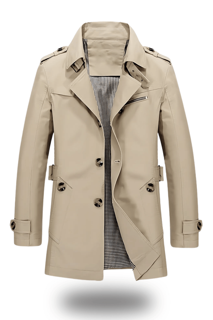 Mens Tailored Trench Coat Turned Down Collar Classic Fit