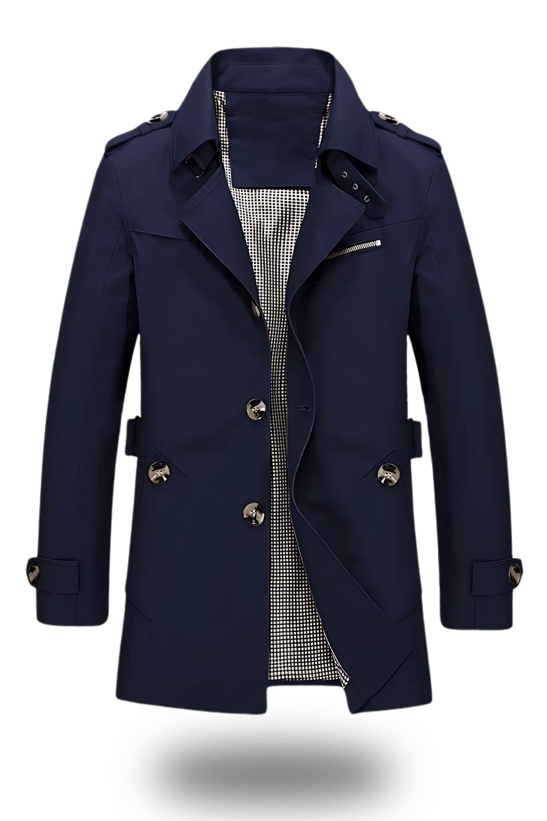 Mens Tailored Trench Coat Turned Down Collar Classic Fit