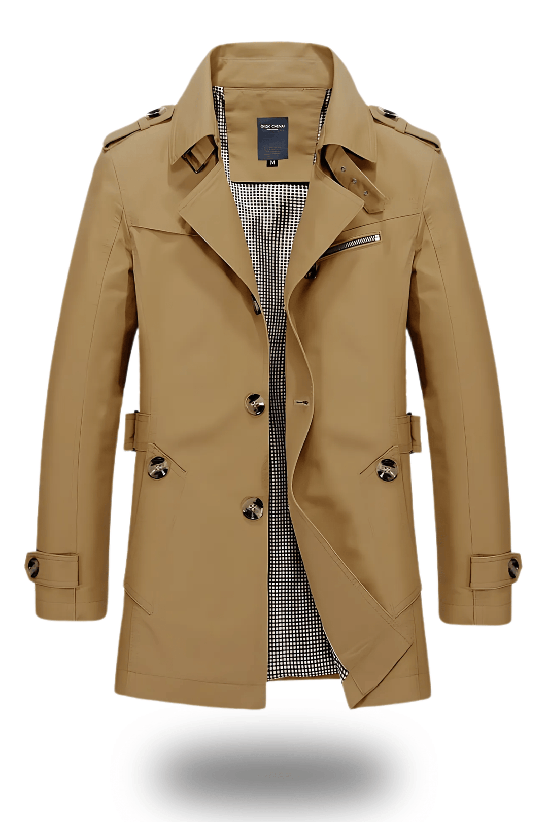 Mens Tailored Trench Coat Turned Down Collar Classic Fit