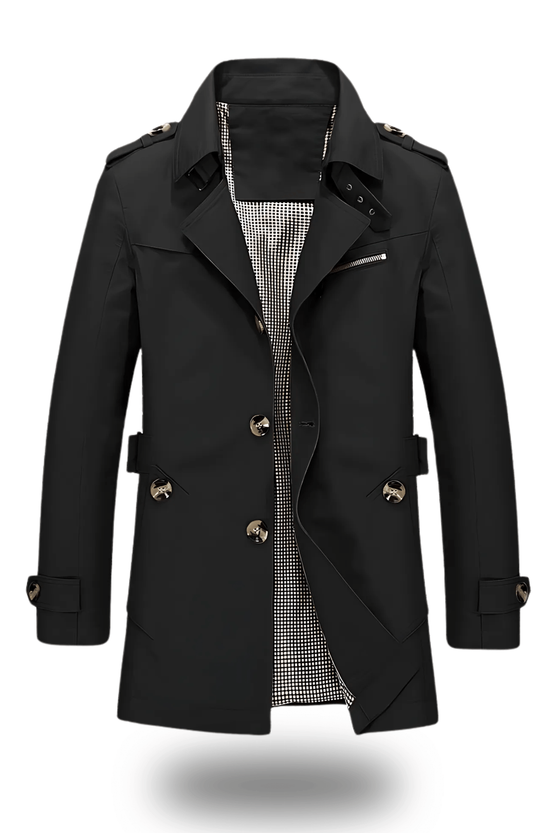 Mens Tailored Trench Coat Turned Down Collar Classic Fit