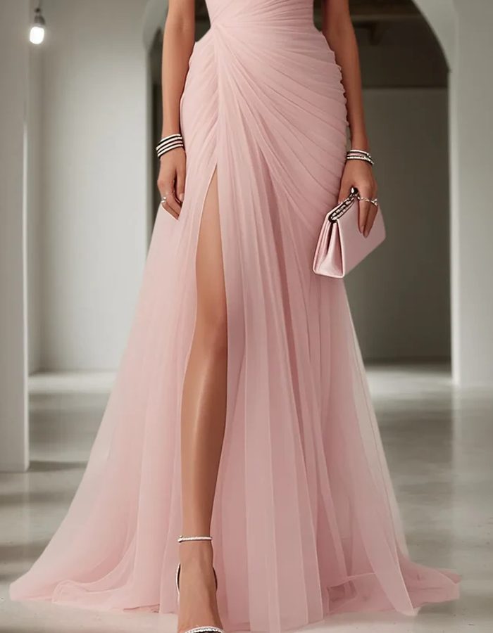 One Shoulder Pleated Maxi Dress for Women Wedding Guest