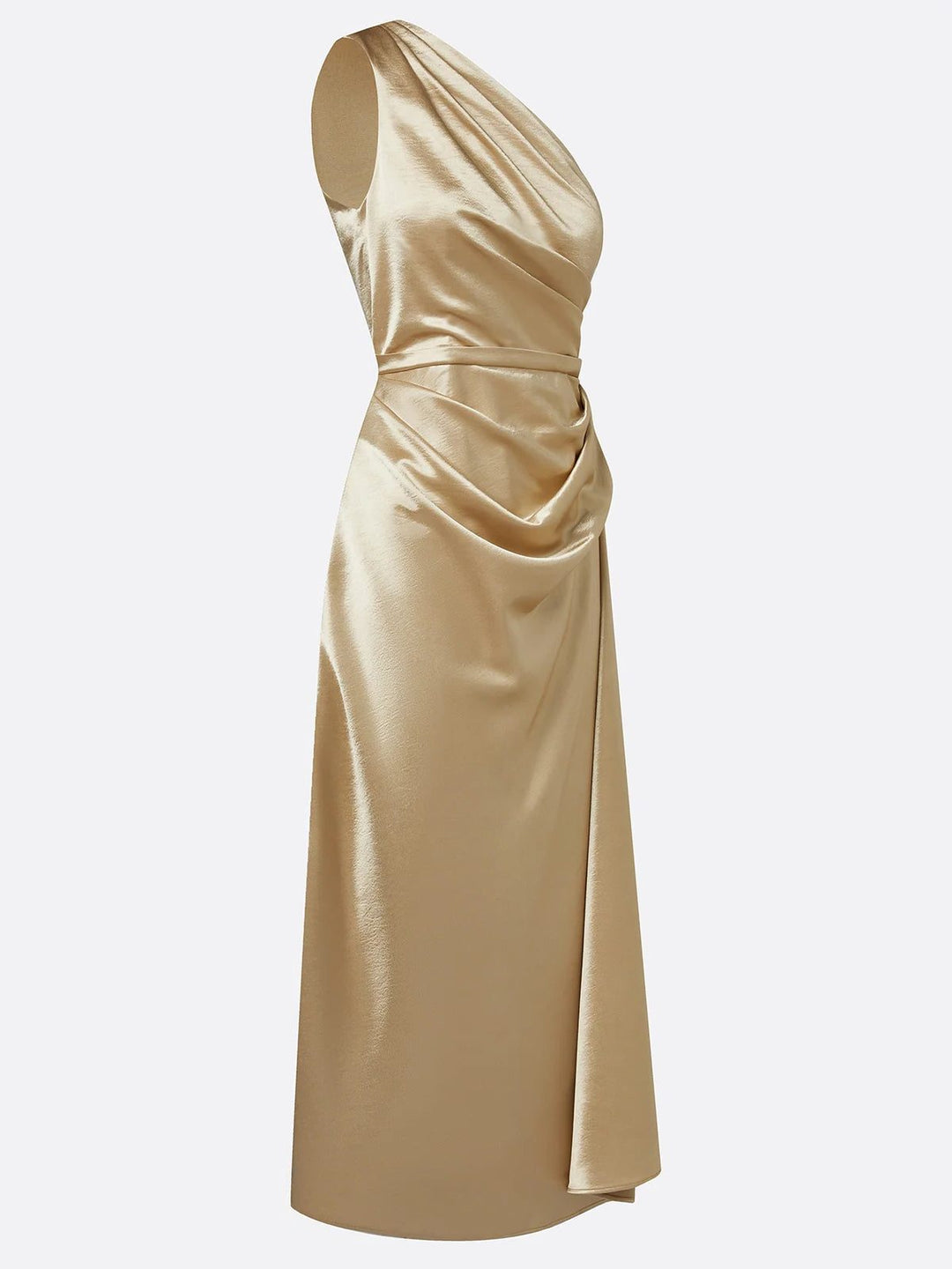 Women One Shoulder Ruched Midi Dress Wedding Guest