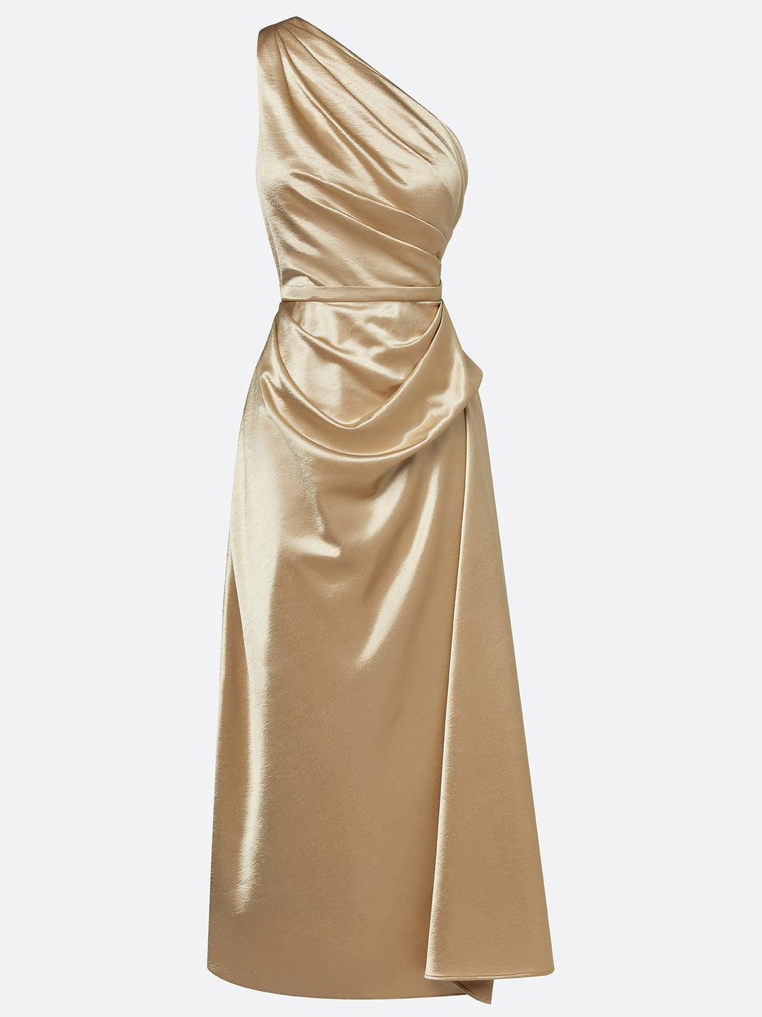 Women One Shoulder Ruched Midi Dress Wedding Guest