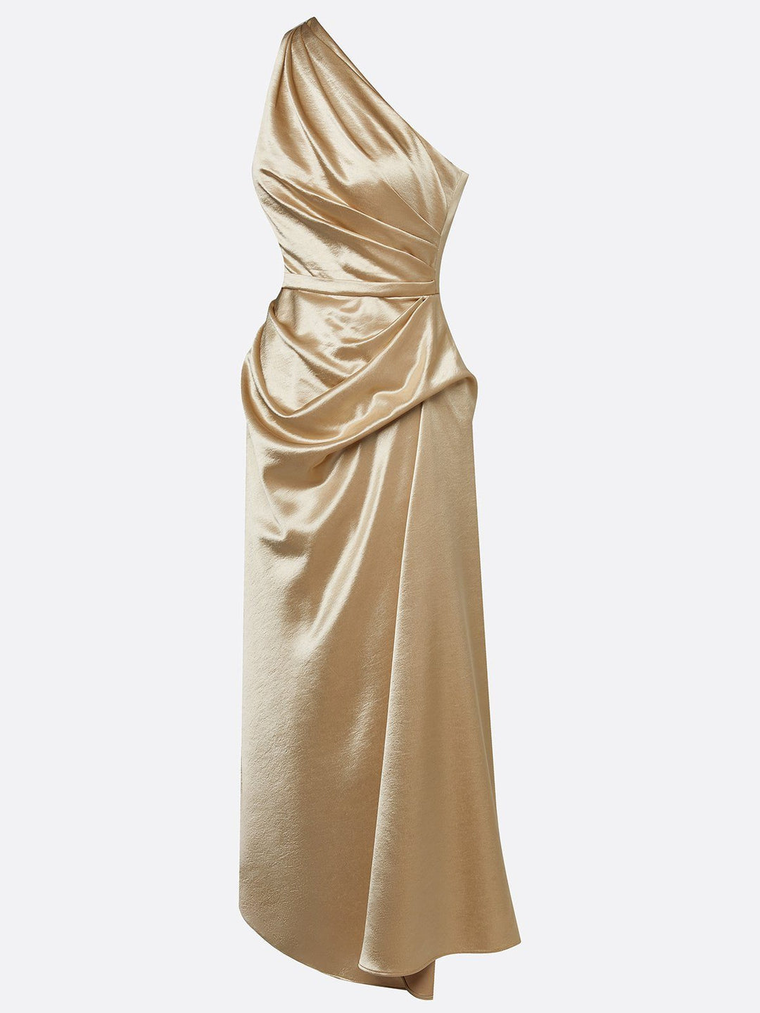 Women One Shoulder Ruched Midi Dress Wedding Guest