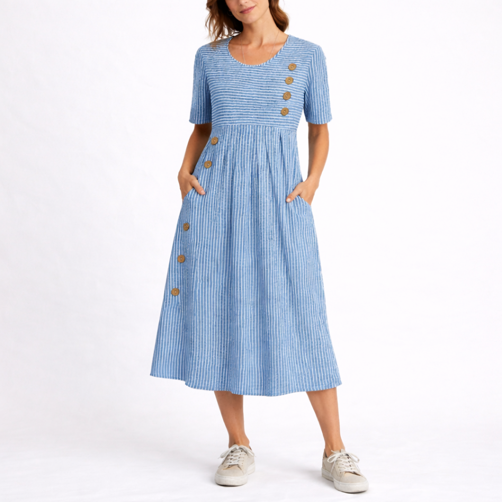Striped Midi Dress Lightweight Casual Women
