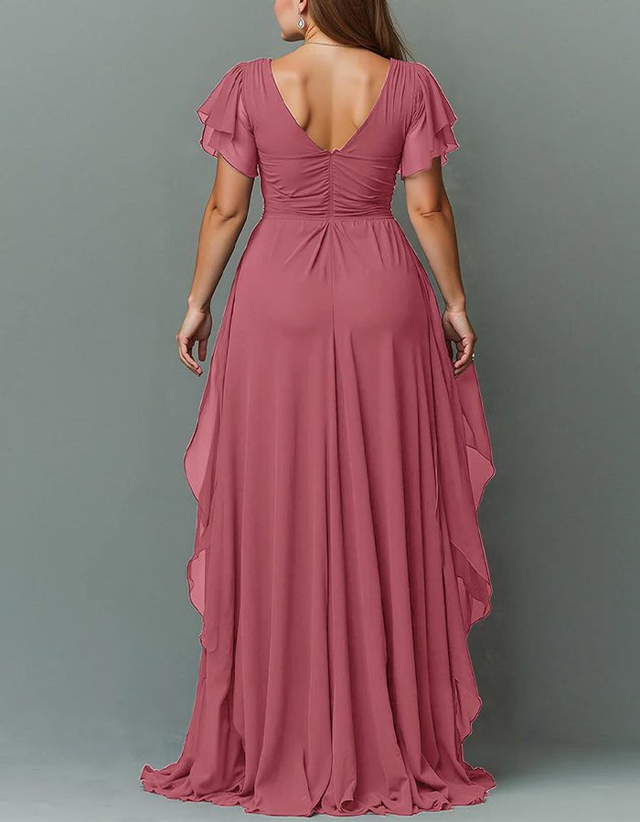 Women Maxi Dress Tiered Ruffle V-Neck Wedding Guest