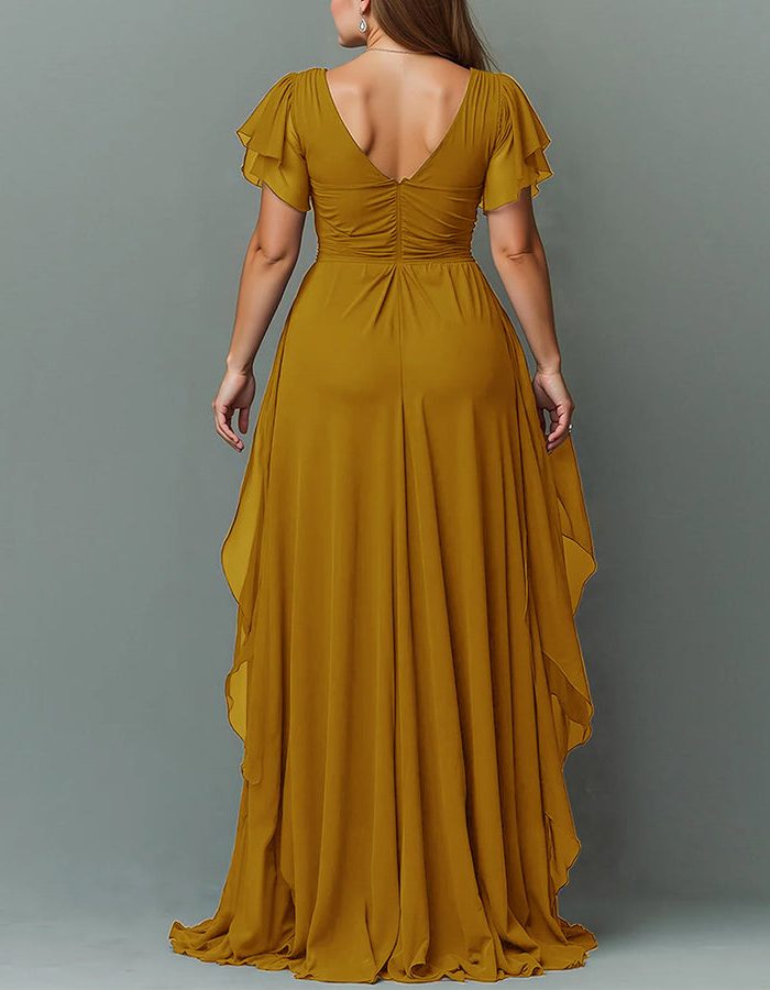 Women Maxi Dress Tiered Ruffle V-Neck Wedding Guest