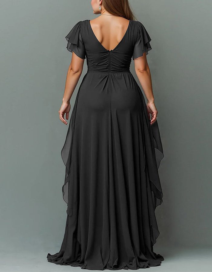 Women Maxi Dress Tiered Ruffle V-Neck Wedding Guest