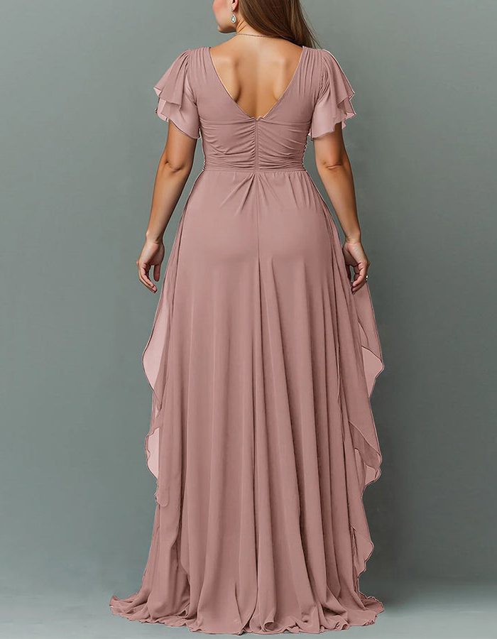 Women Maxi Dress Tiered Ruffle V-Neck Wedding Guest
