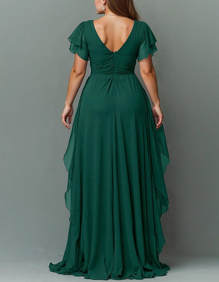 Women Maxi Dress Tiered Ruffle V-Neck Wedding Guest