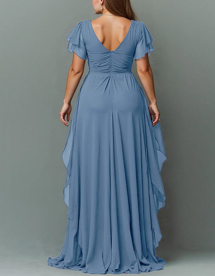 Women Maxi Dress Tiered Ruffle V-Neck Wedding Guest