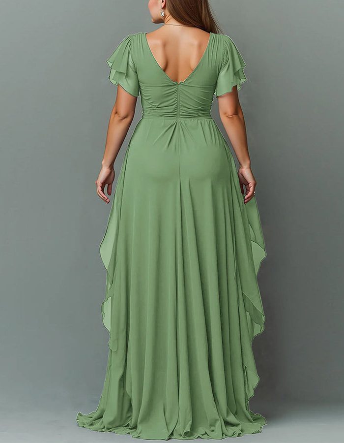 Women Maxi Dress Tiered Ruffle V-Neck Wedding Guest
