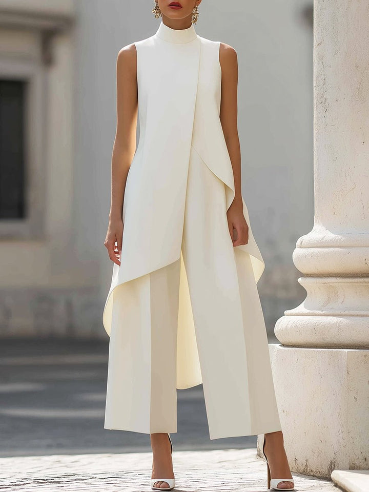 Women Sleeveless Wide Leg Trouser Two Piece Set