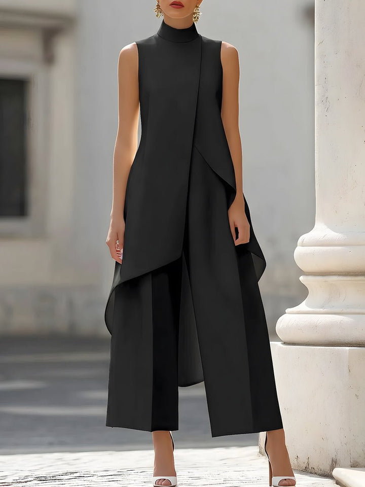 Women Sleeveless Wide Leg Trouser Two Piece Set
