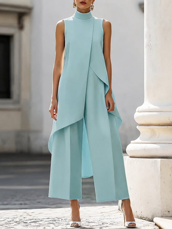 Women Sleeveless Wide Leg Trouser Two Piece Set