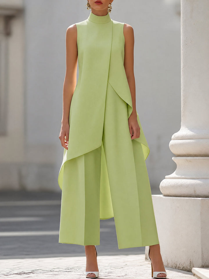 Women Sleeveless Wide Leg Trouser Two Piece Set