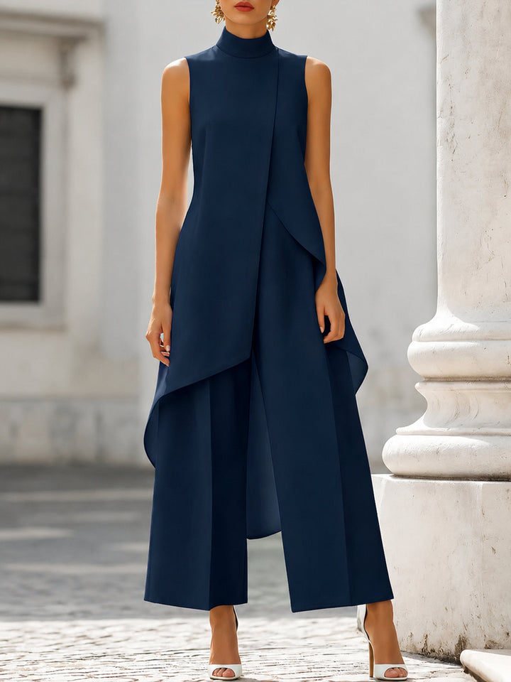 Women Sleeveless Wide Leg Trouser Two Piece Set