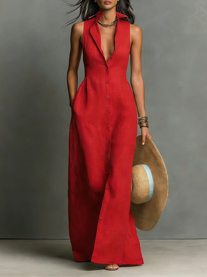 Sleeveless Maxi Shirt Dress for Women Button Front