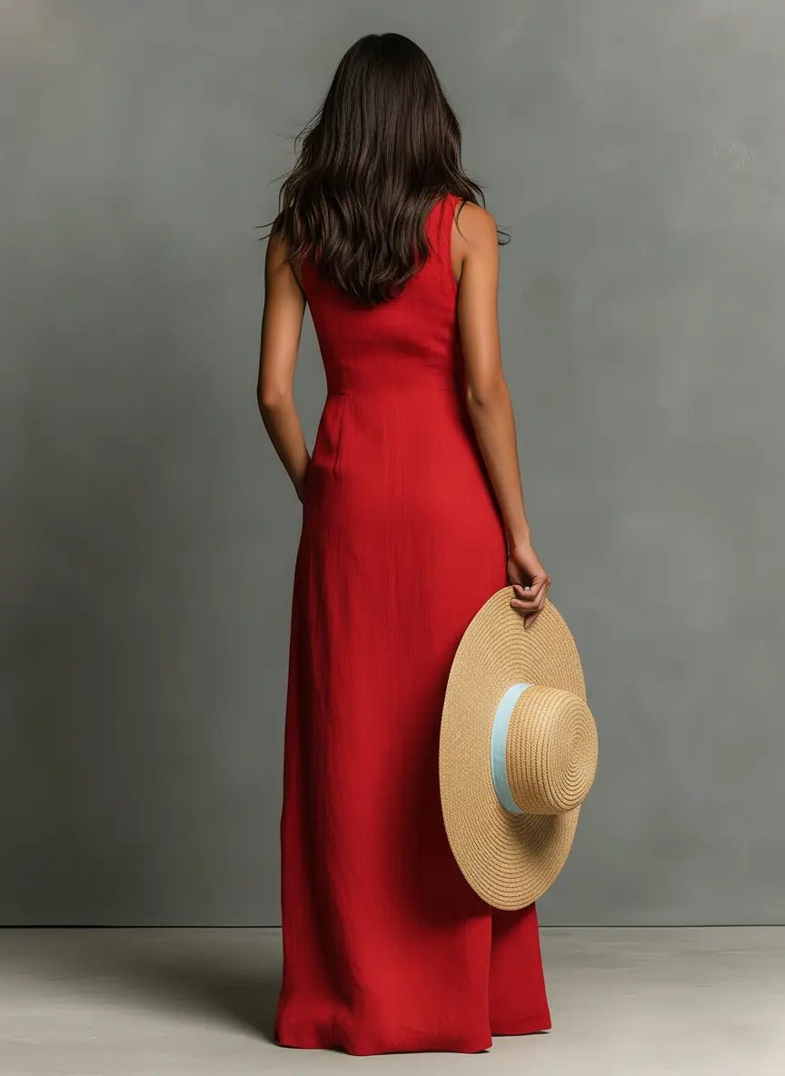 Sleeveless Maxi Shirt Dress for Women Button Front