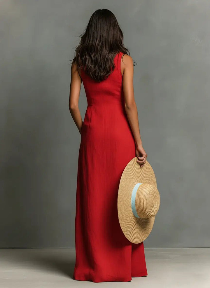Sleeveless Maxi Shirt Dress for Women Button Front