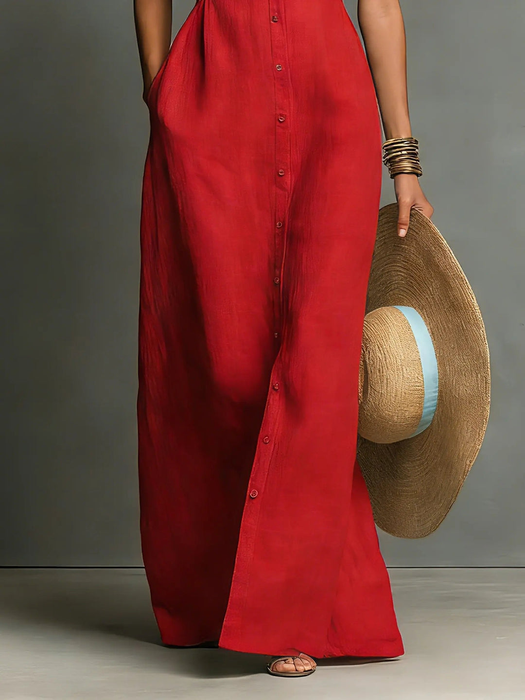 Sleeveless Maxi Shirt Dress for Women Button Front