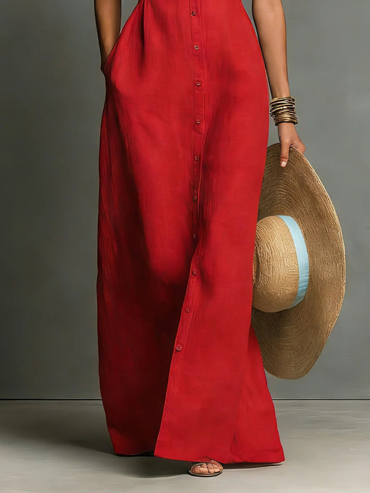 Sleeveless Maxi Shirt Dress for Women Button Front